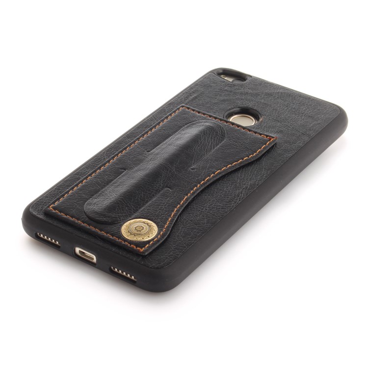 Card Holder PU Leather Coated TPU Case with Kickstand for Huawei P8 Lite (2017)/Honor 8 Lite - Black-5