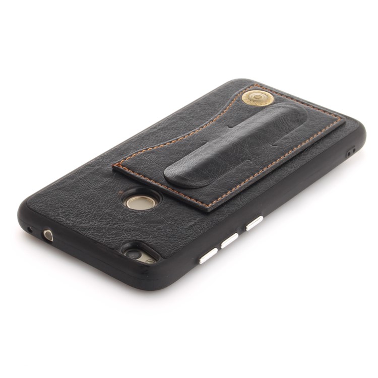 Card Holder PU Leather Coated TPU Case with Kickstand for Huawei P8 Lite (2017)/Honor 8 Lite - Black-6