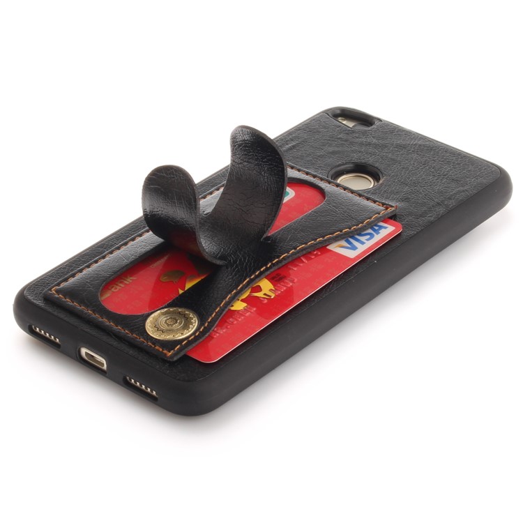 Card Holder PU Leather Coated TPU Case with Kickstand for Huawei P8 Lite (2017)/Honor 8 Lite - Black-8