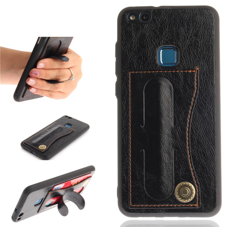 PU Leather Coated TPU Card Holder Case with Kickstand for Huawei P10 Lite - Black-1