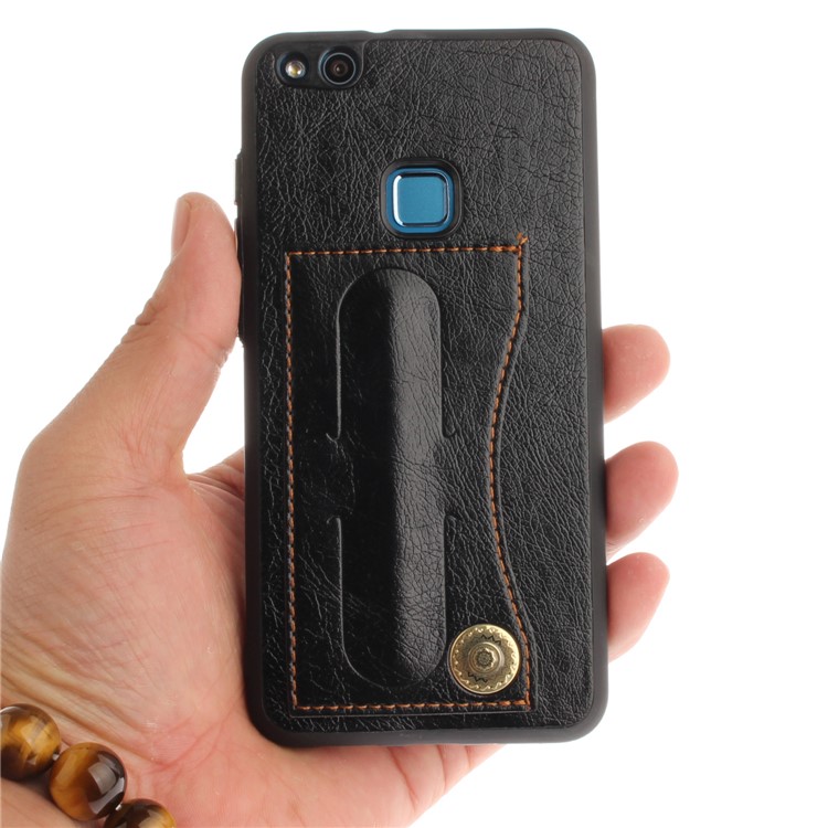PU Leather Coated TPU Card Holder Case with Kickstand for Huawei P10 Lite - Black-4