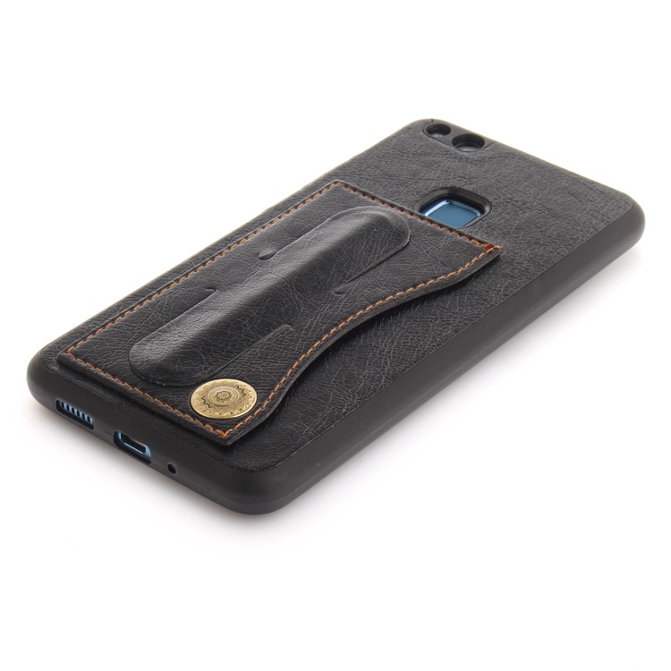 PU Leather Coated TPU Card Holder Case with Kickstand for Huawei P10 Lite - Black-5