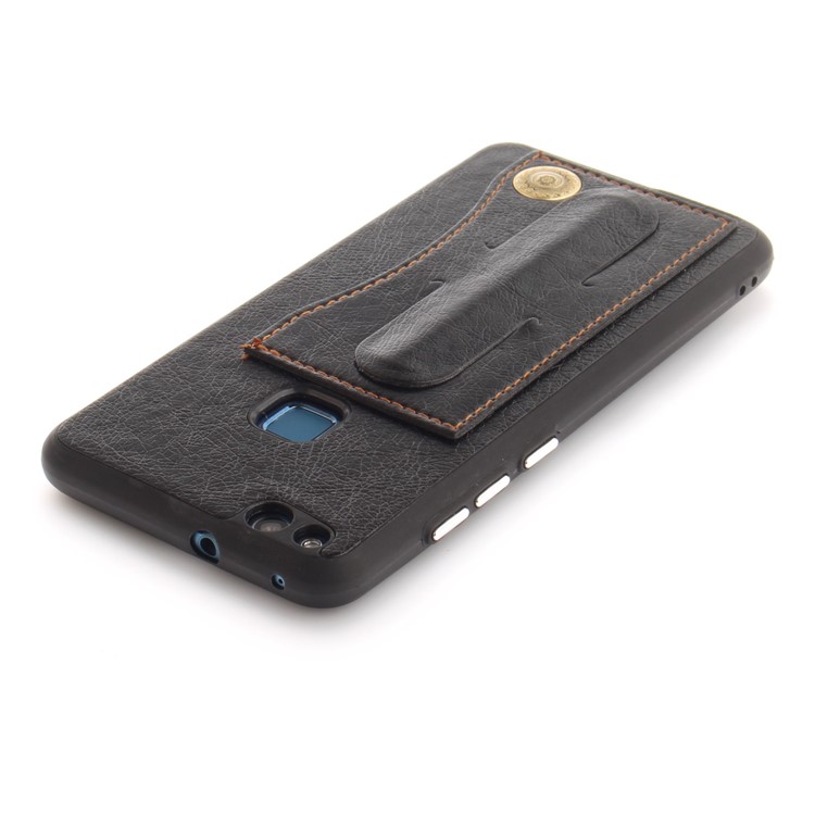 PU Leather Coated TPU Card Holder Case with Kickstand for Huawei P10 Lite - Black-6