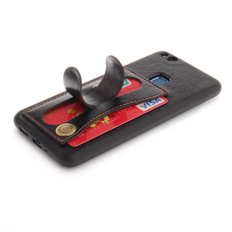 PU Leather Coated TPU Card Holder Case with Kickstand for Huawei P10 Lite - Black-8