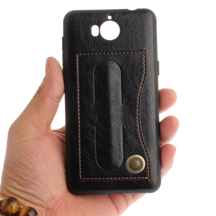 PU Leather Coated TPU Card Holder Case with Kickstand for Huawei Y6 (2017)/Y5 (2017) - Black-3