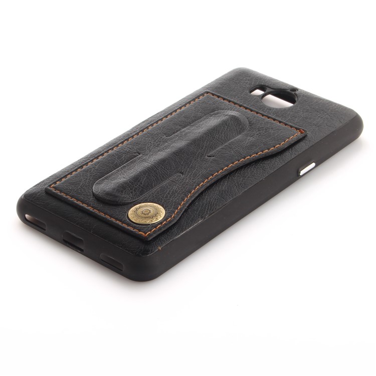 PU Leather Coated TPU Card Holder Case with Kickstand for Huawei Y6 (2017)/Y5 (2017) - Black-4
