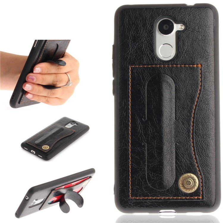 Card Holder PU Leather Coated TPU Case with Kickstand for Huawei Y7 (2017)/Y7 Prime/Enjoy 7 Plus - Black-1