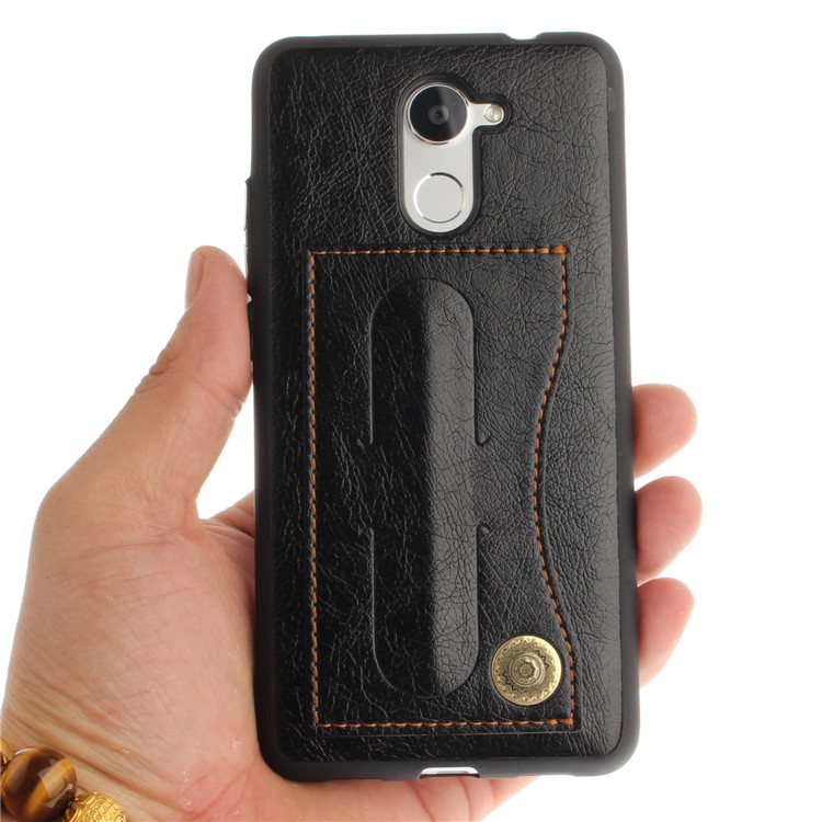 Card Holder PU Leather Coated TPU Case with Kickstand for Huawei Y7 (2017)/Y7 Prime/Enjoy 7 Plus - Black-3