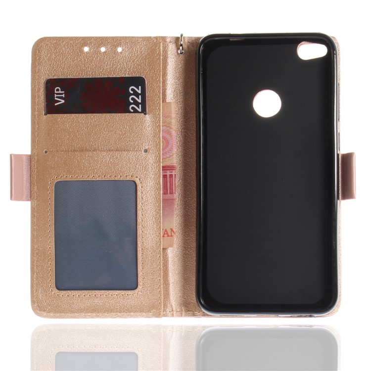 Butterfly Pattern Leather Wallet Stand Casing for Huawei P8 Lite (2017) / Honor 8 Lite - Rose Gold-10