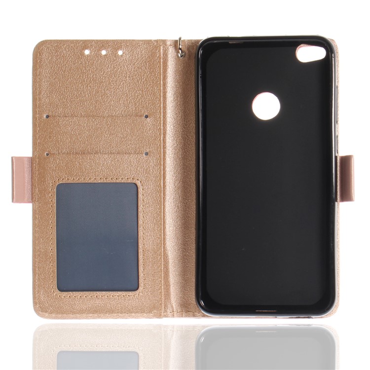Butterfly Pattern Leather Wallet Stand Casing for Huawei P8 Lite (2017) / Honor 8 Lite - Rose Gold-11