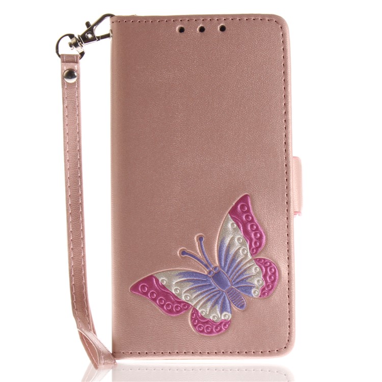 Butterfly Pattern Leather Wallet Stand Casing for Huawei P8 Lite (2017) / Honor 8 Lite - Rose Gold-2