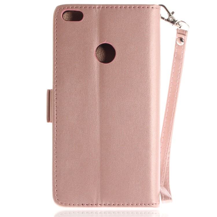 Butterfly Pattern Leather Wallet Stand Casing for Huawei P8 Lite (2017) / Honor 8 Lite - Rose Gold-3