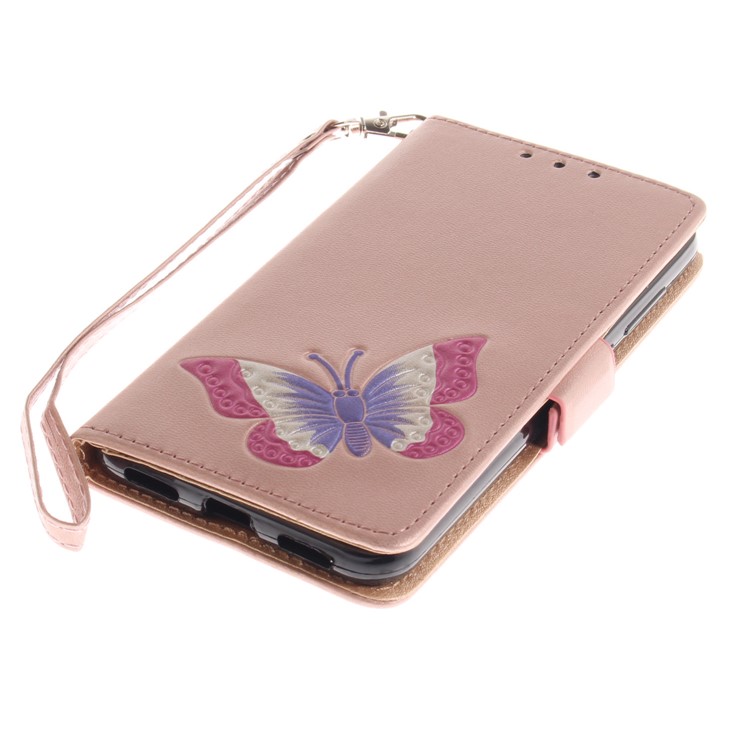 Butterfly Pattern Leather Wallet Stand Casing for Huawei P8 Lite (2017) / Honor 8 Lite - Rose Gold-6
