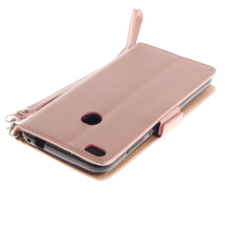 Butterfly Pattern Leather Wallet Stand Casing for Huawei P8 Lite (2017) / Honor 8 Lite - Rose Gold-7