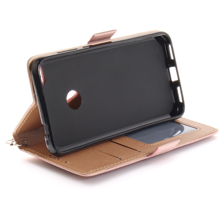 Butterfly Pattern Leather Wallet Stand Casing for Huawei P8 Lite (2017) / Honor 8 Lite - Rose Gold-8