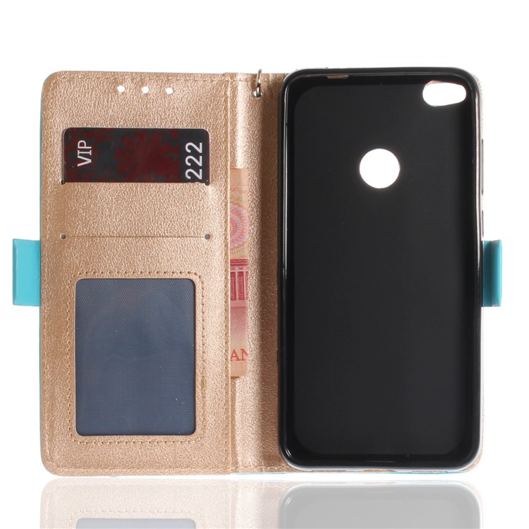 Butterfly Pattern Leather Wallet Stand Mobile Phone Cover for Huawei P8 Lite (2017) / Honor 8 Lite - Blue-10