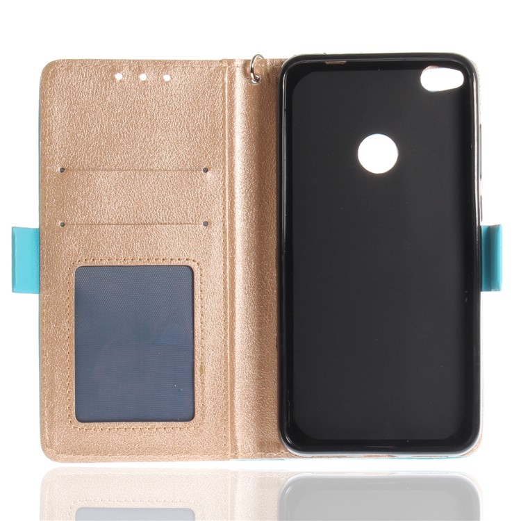 Butterfly Pattern Leather Wallet Stand Mobile Phone Cover for Huawei P8 Lite (2017) / Honor 8 Lite - Blue-11