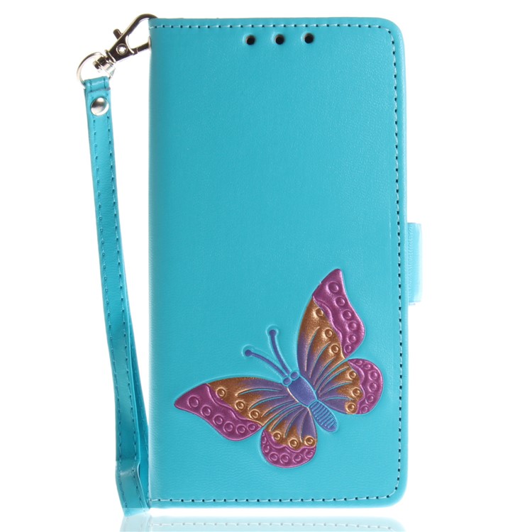 Butterfly Pattern Leather Wallet Stand Mobile Phone Cover for Huawei P8 Lite (2017) / Honor 8 Lite - Blue-2