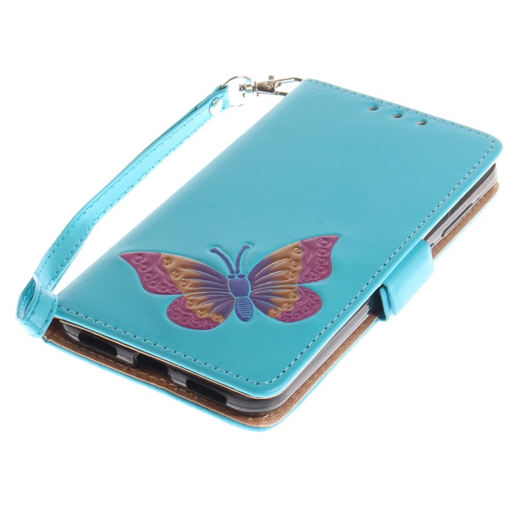 Butterfly Pattern Leather Wallet Stand Mobile Phone Cover for Huawei P8 Lite (2017) / Honor 8 Lite - Blue-6