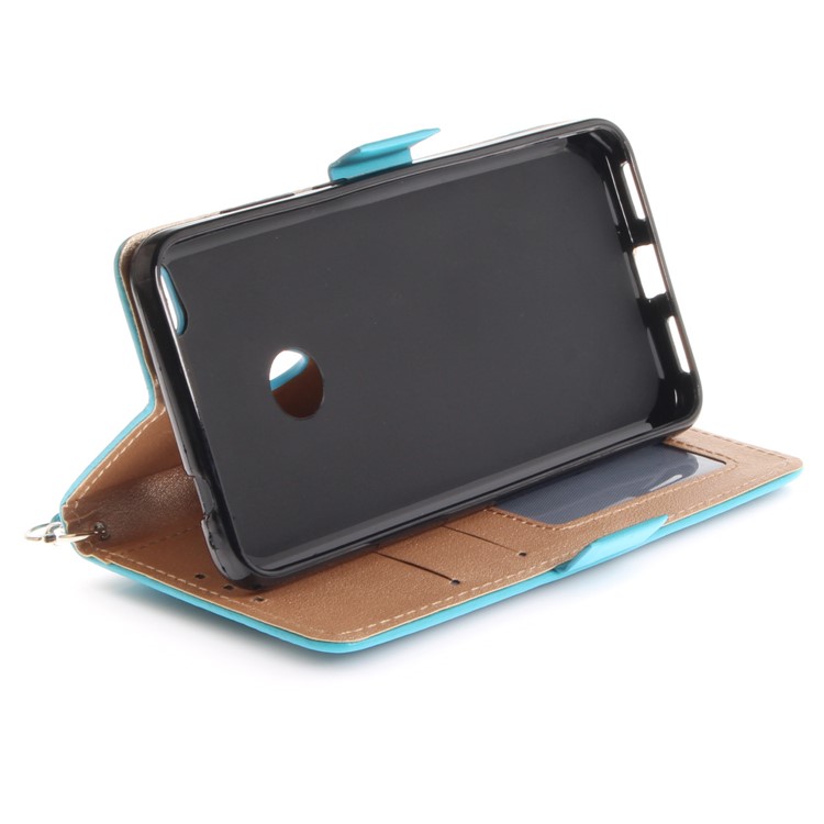 Butterfly Pattern Leather Wallet Stand Mobile Phone Cover for Huawei P8 Lite (2017) / Honor 8 Lite - Blue-8