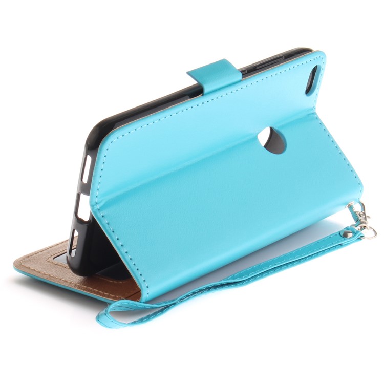 Butterfly Pattern Leather Wallet Stand Mobile Phone Cover for Huawei P8 Lite (2017) / Honor 8 Lite - Blue-9