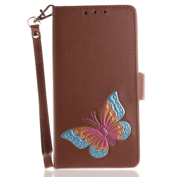 Butterfly Pattern Leather Wallet Stand Cell Phone Cover for Huawei P8 Lite (2017) / Honor 8 Lite - Brown-2