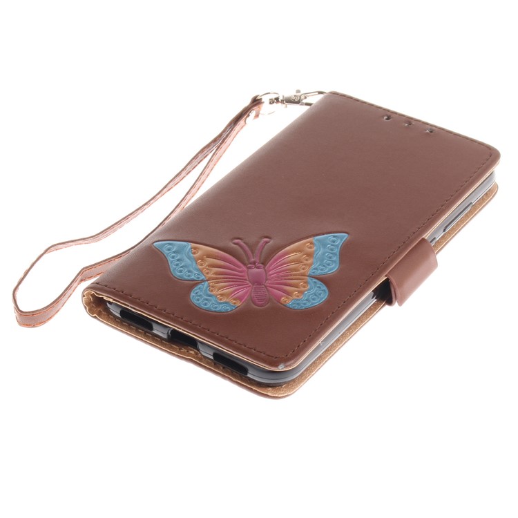 Butterfly Pattern Leather Wallet Stand Cell Phone Cover for Huawei P8 Lite (2017) / Honor 8 Lite - Brown-6