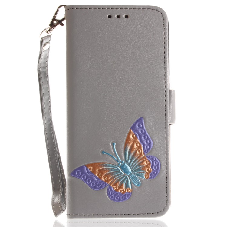 Butterfly Pattern Leather Wallet Stand Casing for Huawei P10 Lite - Grey-2