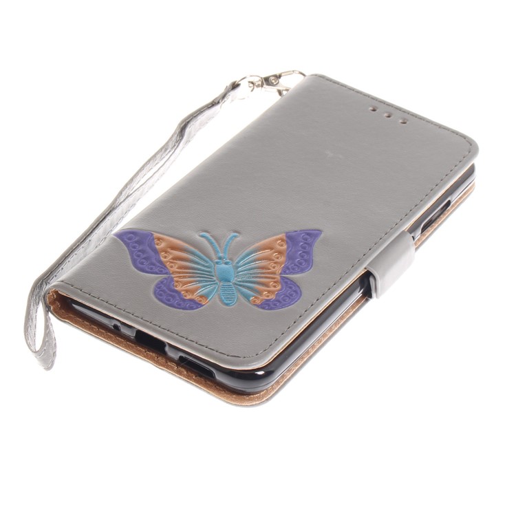 Butterfly Pattern Leather Wallet Stand Casing for Huawei P10 Lite - Grey-6