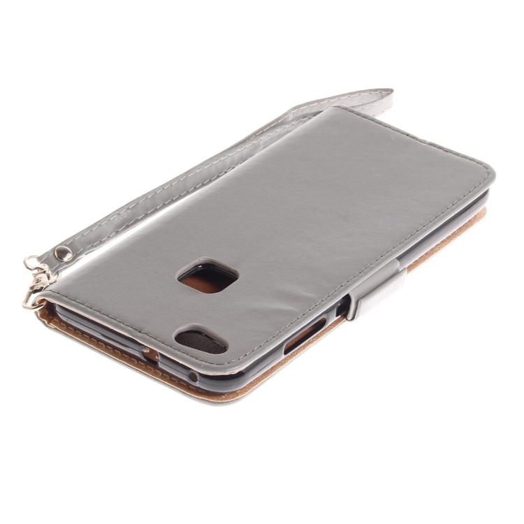 Butterfly Pattern Leather Wallet Stand Casing for Huawei P10 Lite - Grey-7