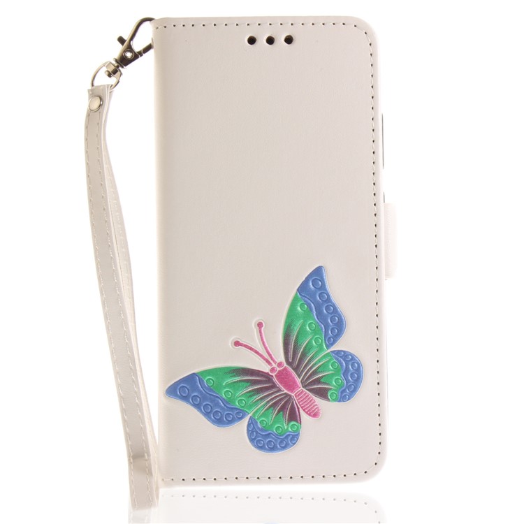 Butterfly Pattern Leather Wallet Stand Case for Huawei P10 Lite - White-2