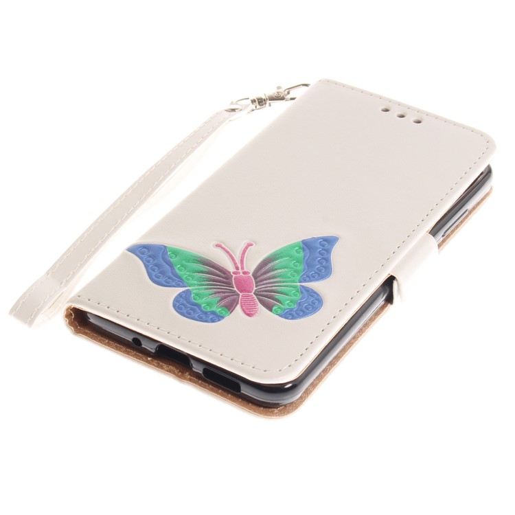 Butterfly Pattern Leather Wallet Stand Case for Huawei P10 Lite - White-6
