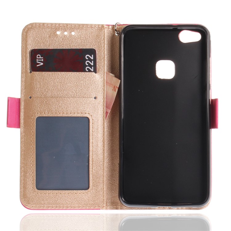 Butterfly Pattern Leather Wallet Stand Cover for Huawei P10 Lite - Rose-10