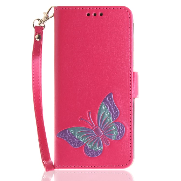 Butterfly Pattern Leather Wallet Stand Cover for Huawei P10 Lite - Rose-2