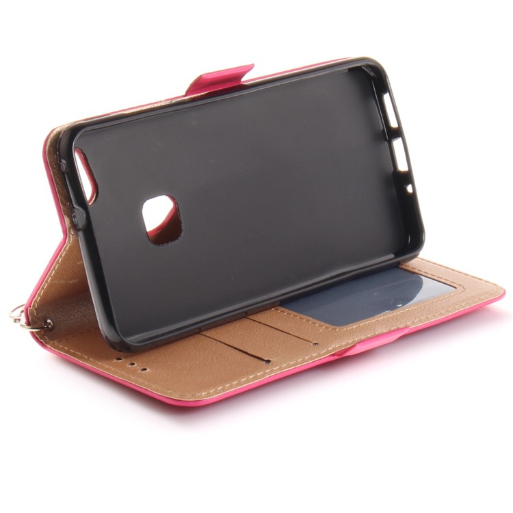 Butterfly Pattern Leather Wallet Stand Cover for Huawei P10 Lite - Rose-8