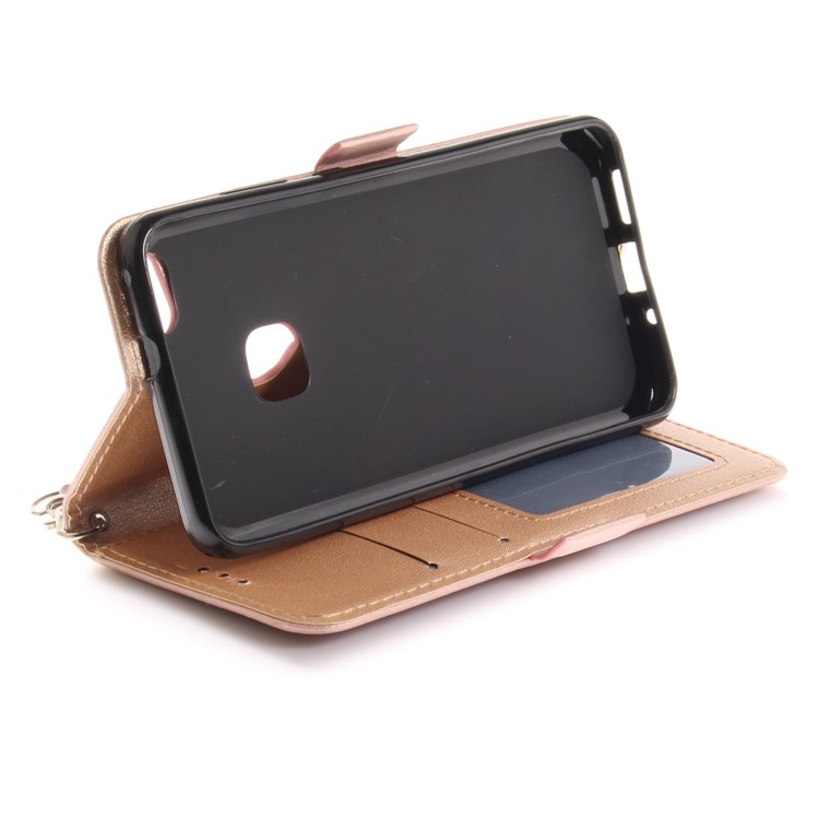 Butterfly Pattern Leather Wallet Stand Shell for Huawei P10 Lite - Rose Gold-10