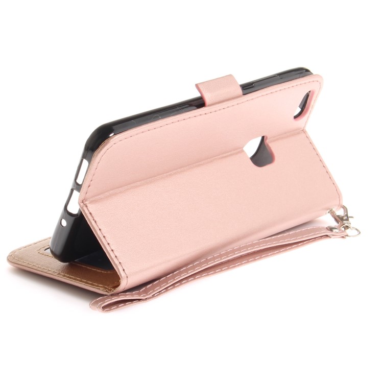 Butterfly Pattern Leather Wallet Stand Shell for Huawei P10 Lite - Rose Gold-11