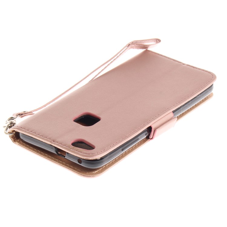 Butterfly Pattern Leather Wallet Stand Shell for Huawei P10 Lite - Rose Gold-7