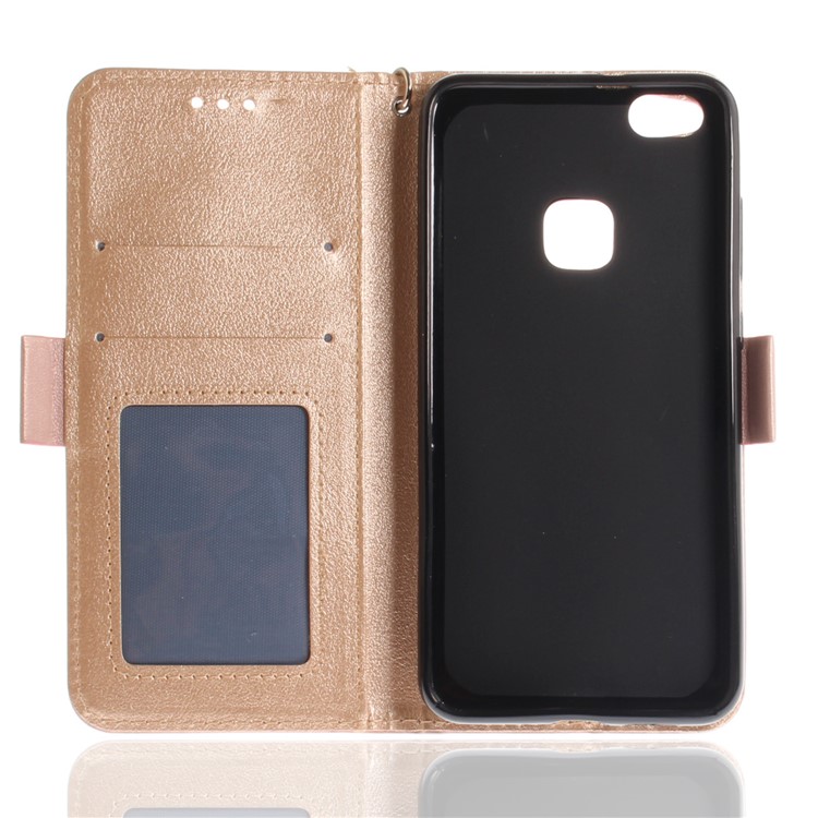 Butterfly Pattern Leather Wallet Stand Shell for Huawei P10 Lite - Rose Gold-9