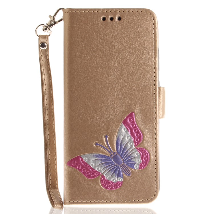 Butterfly Pattern Leather Wallet Stand Casing Cover for Huawei P10 Lite - Gold-2