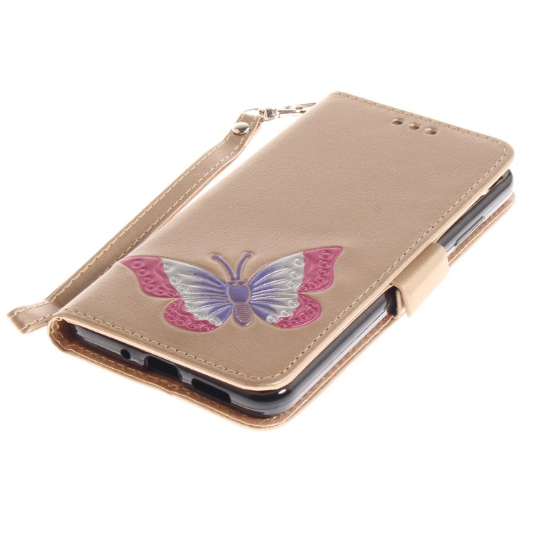 Butterfly Pattern Leather Wallet Stand Casing Cover for Huawei P10 Lite - Gold-6