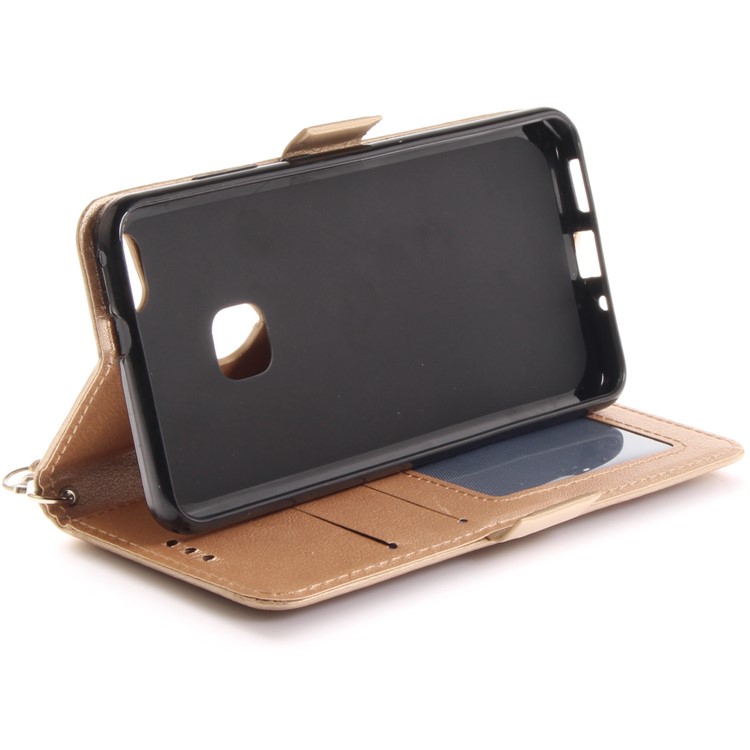 Butterfly Pattern Leather Wallet Stand Casing Cover for Huawei P10 Lite - Gold-8