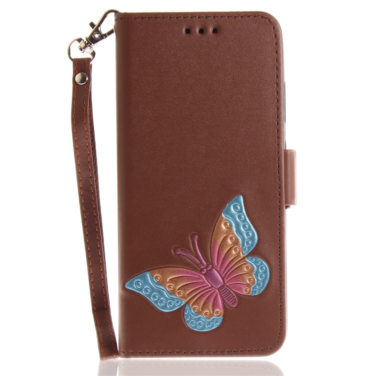 Butterfly Pattern Leather Wallet Stand Mobile Case for Huawei P10 Lite - Brown-2