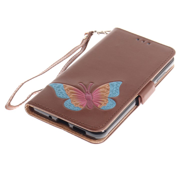 Butterfly Pattern Leather Wallet Stand Mobile Case for Huawei P10 Lite - Brown-6