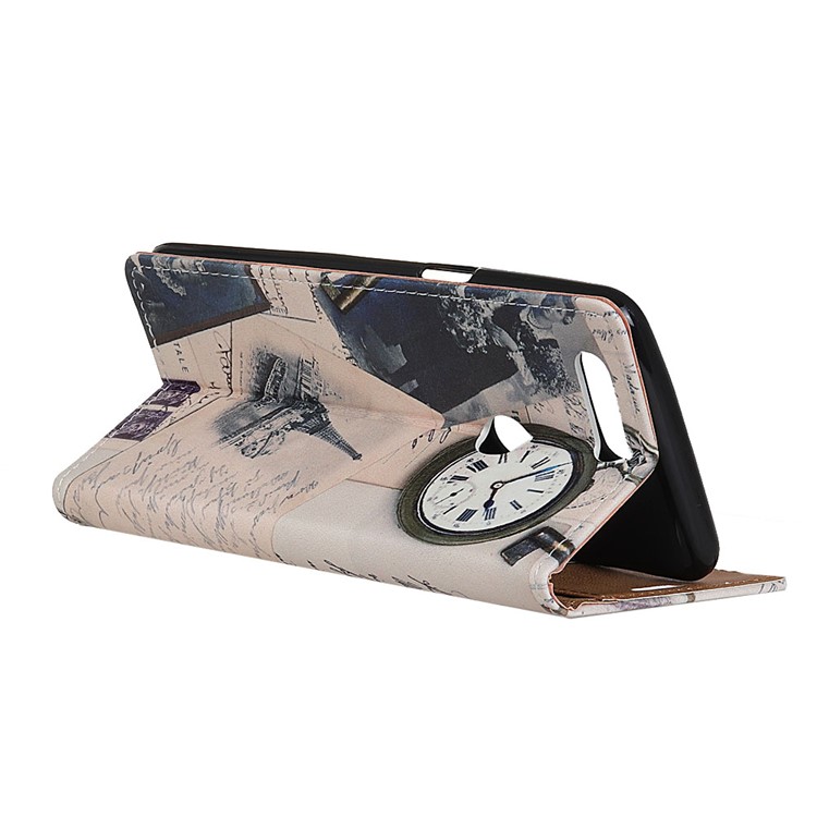 Pattern Printing Leather Wallet Cover for Huawei P Smart / Enjoy 7S - Eiffel Tower and Characters-3