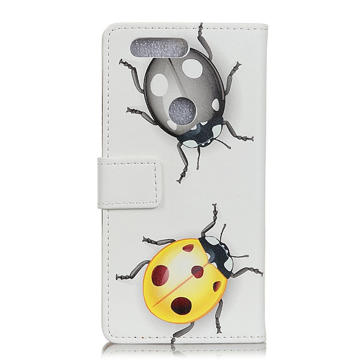 Pattern Printing Cell Phone Leather Wallet Case for Huawei P Smart / Enjoy 7S - Colorized Ladybug-2