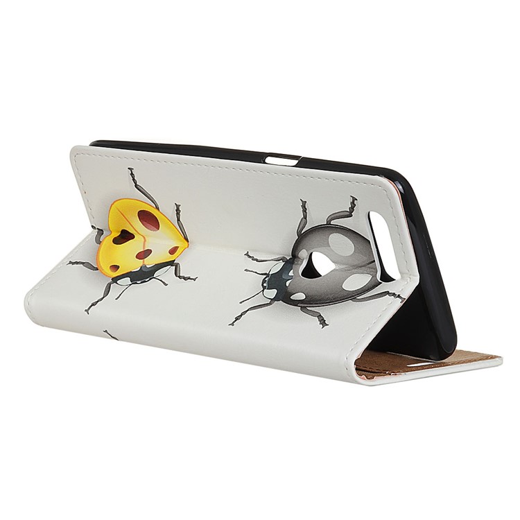 Pattern Printing Cell Phone Leather Wallet Case for Huawei P Smart / Enjoy 7S - Colorized Ladybug-3
