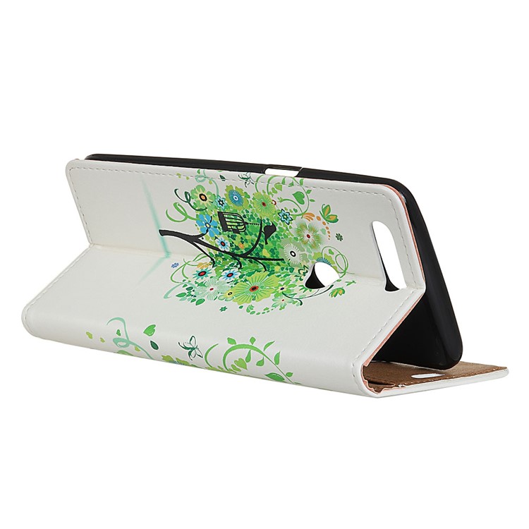 Pattern Printing Wallet Leather Stand Case for Huawei P Smart / Enjoy 7S - Green Tree-3