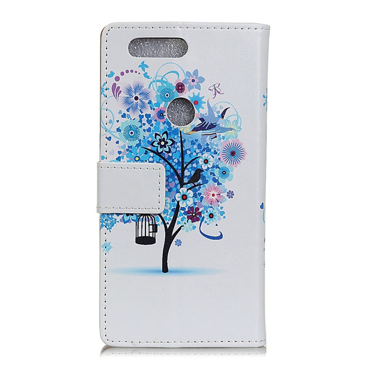 Pattern Printing Leather Card Holder Case for Huawei P Smart / Enjoy 7S - Blue Tree-2