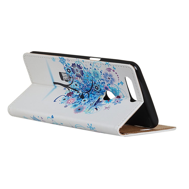 Pattern Printing Leather Card Holder Case for Huawei P Smart / Enjoy 7S - Blue Tree-3